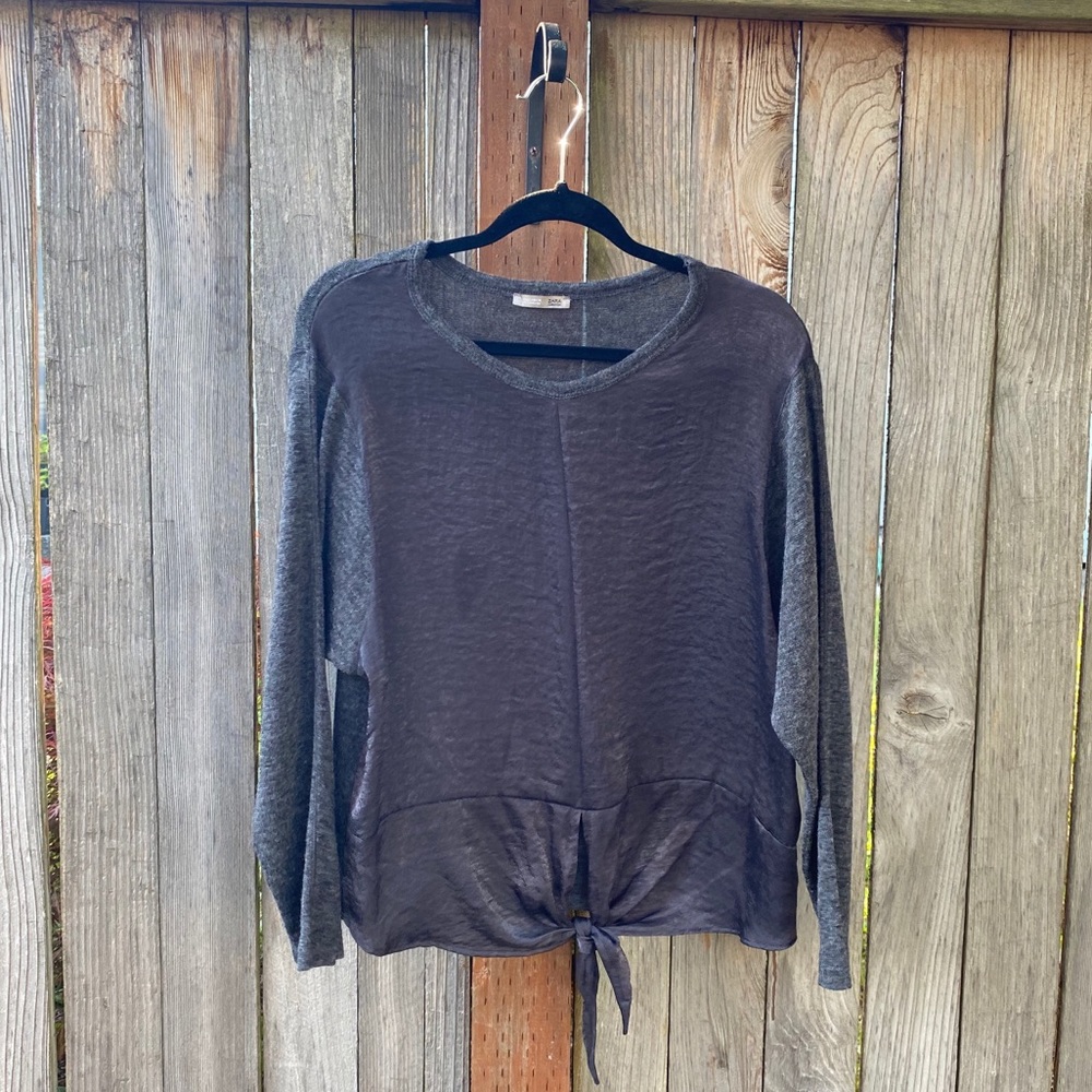 Zara Grey Top Blouse with Front Tie